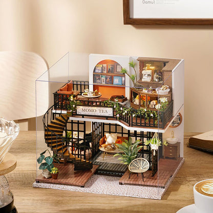 Cutebee DIY DollHouse Kit Wooden Doll Houses Forest Teashop With Furniture Kit Toys for Children Christmas