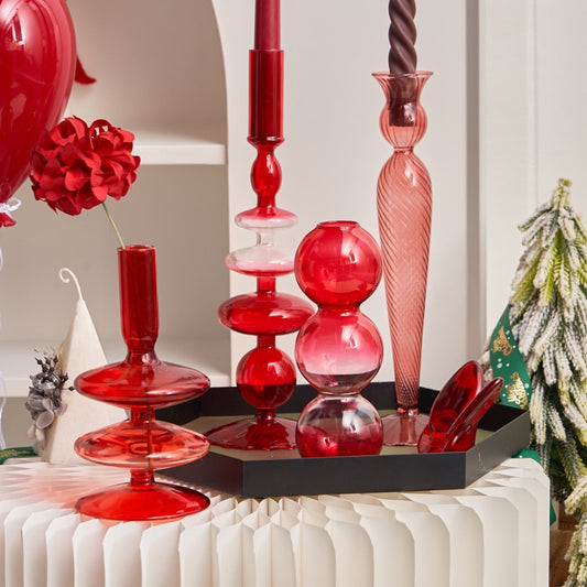 Red Glass Candle Holders Taper Candle Stand Christmas Candle Holder Candlestick Holder Christmas Decor Green Glass