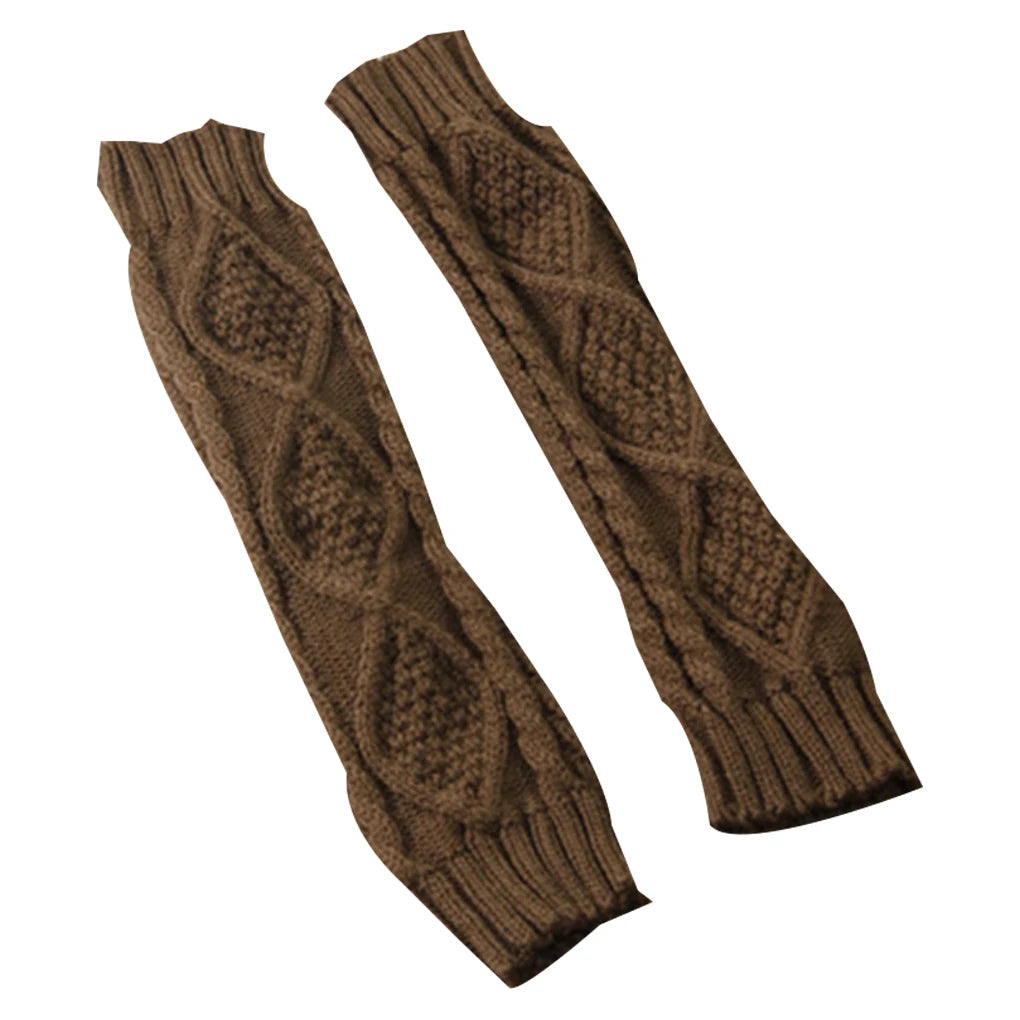 1 Pair Autumn Winter Women Knit Gloves Arm Wrist Sleeve Hand Warmer Girls Rhombus Long Half Winter Mittens Fingerless Gloves