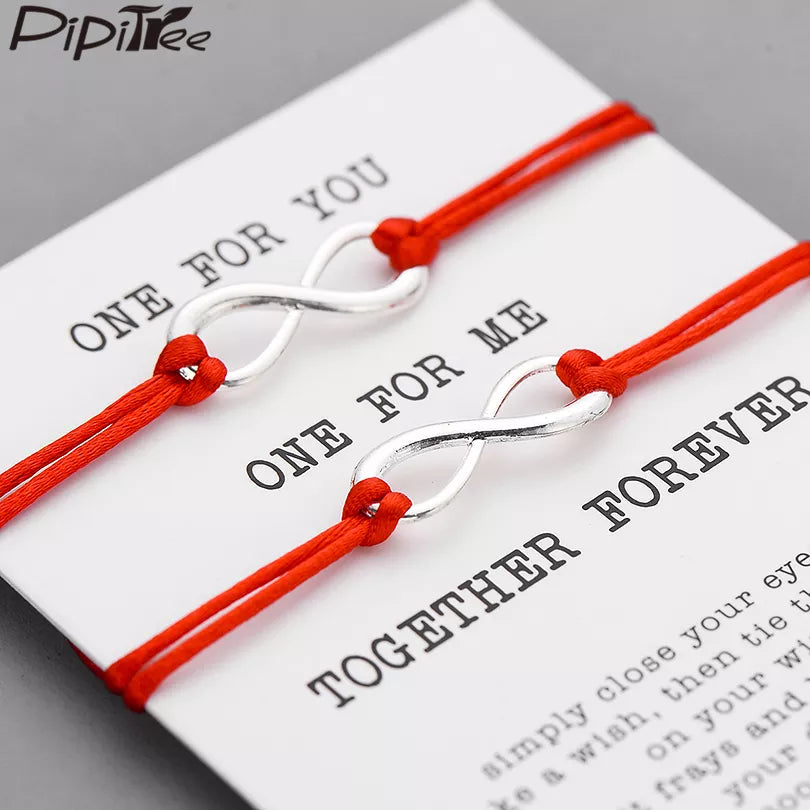 Pipitree 2pcs/Set Together Forever Love Infinity Bracelet for Lovers Red String Couple Bracelets Women Men's Wish Jewelry