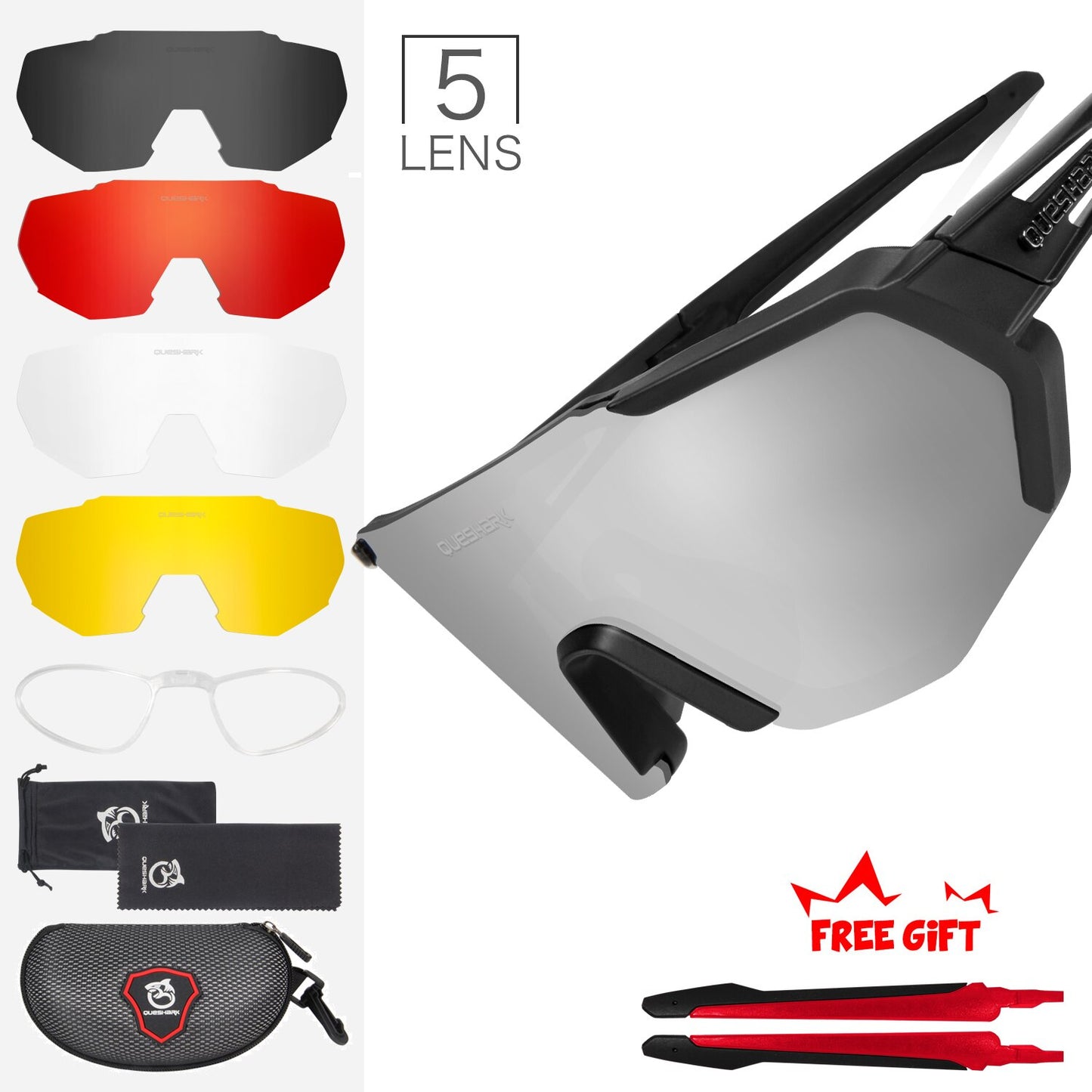 QUESHARK Women Men Polarized Cycling Sunglasses 5 Lens/Set Sports MTB Bicycle Eyewear Riding Road Bike Glasses Goggles QE42