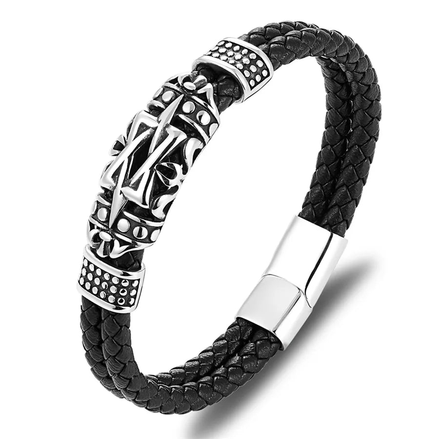 XQNI Punk Style Ancient Architecture Totem Elegant Small Adorn Article Leather Bracelet Double Layer Hand Jewelry
