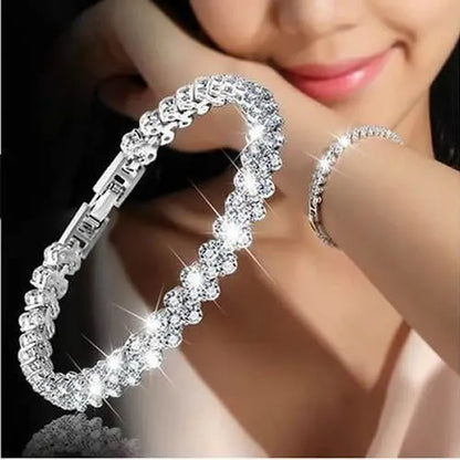 Women Silver Color Rose Gold Bracelet for Female Pulseras Crystal Heart Charm Bracelet Women Bridal Wedding Fine Jewelry