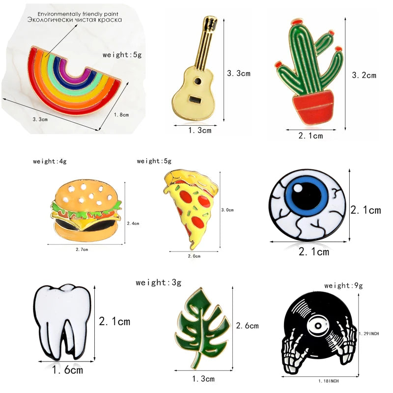 Rainbow Enamel Lapel Cartoon Pins Fruits Food Mix Brooches Badges Backpack Cute Pins for Friends Jewelry