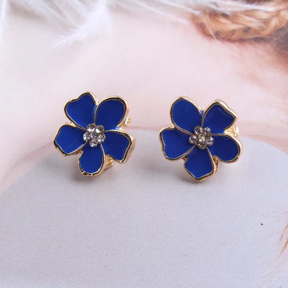 Korea Style Flower Shape Enamel Clip on Earrings Without Piercing for Girls Party Cute Lovely No Hole Ear Clip Jewelry