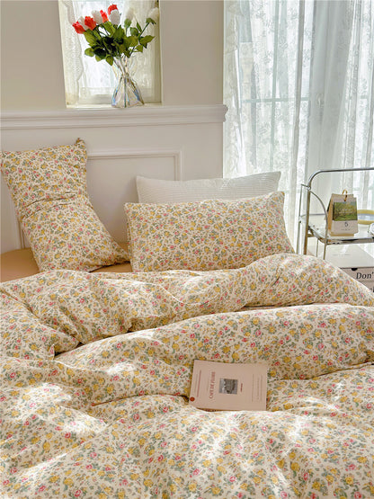 Double Layer Cotton Bedding Set Infant Class Softness Floral Design Duvet Cover Bed Sheet Pillowcases 4 Pieces Bedding Set