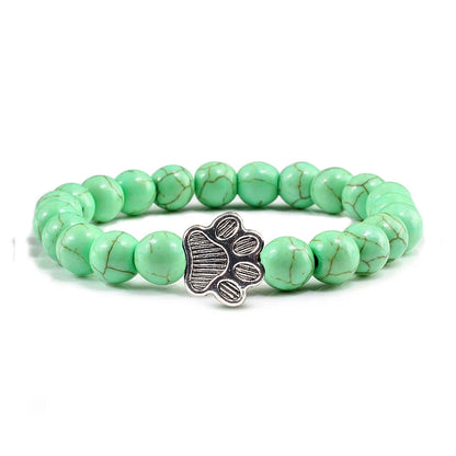 Natural Matte Black Lava Volcanic Stone Paw Print Charm Bracelet Homme Femme Pet Memorial Cat Dog Lovers Jewelry Bracelets