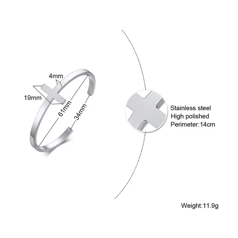 Silverly Cross Cuff Bracelet Stainless Steel Sideways Cross Bracelet Open Cuff Bangle for Men Unisex Jewelry