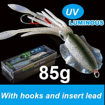 SUNMILE Fishing Soft Squid Lure 20g/60g/80g/100g/120g/150g Luminous/Uv Squid Jig Fishing Lures for Sea Fishing Wobbler Bait