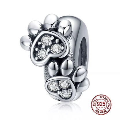 WOSTU 925 Sterling Silver Animal Cat Charm Pendant Heart Family Ladybug Bee Beads Fit Original Bracelet DIY Jewelry for Women