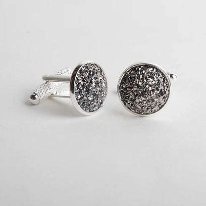 Simple Luxury Colorful Drusy Stone Cufflinks for Men Women Round Rhinestone Cuff Links Novelty Shirt Sleeve Buttons Accessories