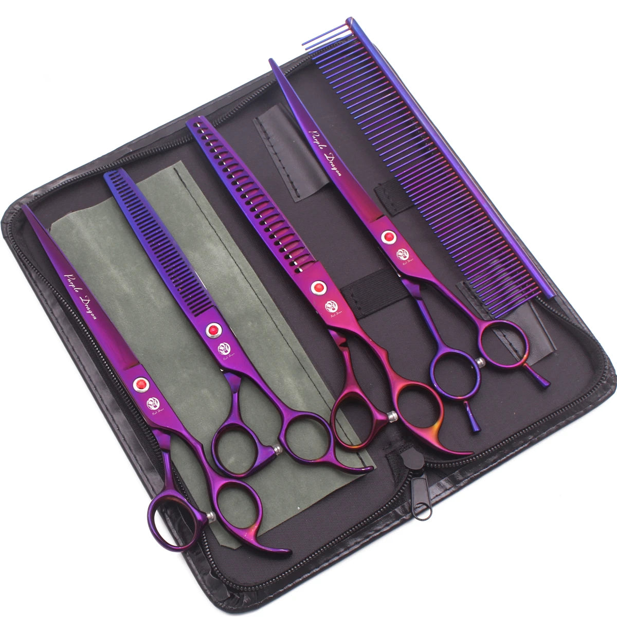 Purple Dragon 8" Stainless Dog Scissors Kit Straight Shears Thinning Shears Curved Shears Pet Scissors Grooming Scissors Z3005