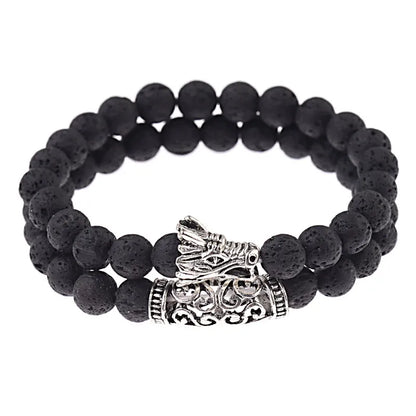 DUOVEI 2 Pcs/Set Natural Stone Beads Men's Dragon Bracelet Set Lava Stone Beaded Bracelets for Women Bileklik Pulseras Hombre