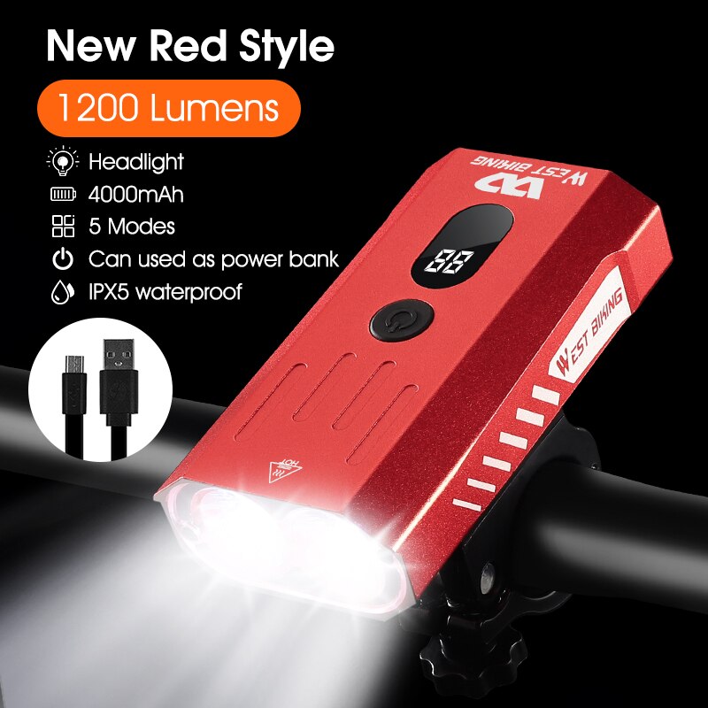 WEST BIKING Bike Front Light Induction Bicycle Bright Light USB Charging Flashlight Cycling Waterproof Torch Bike Headlight
