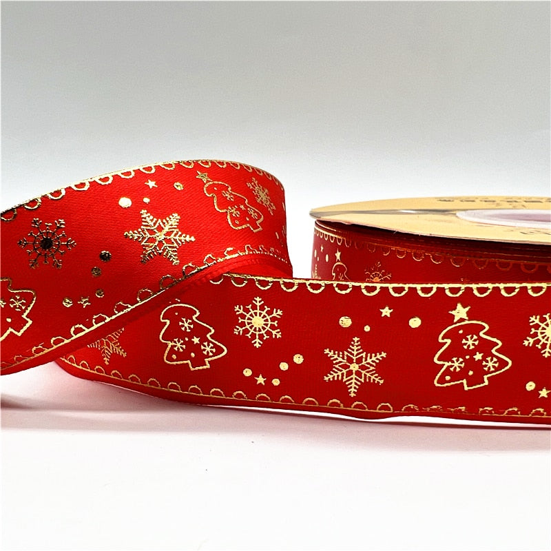 5yards 1inch 25mm Christmas Ribbon Printed Christmas Polyester Ribbon for Handmade Design Christmas Decoration