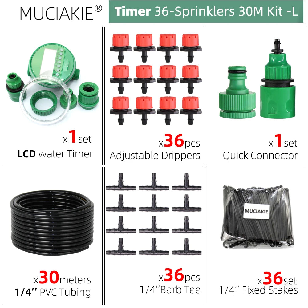 MUCIAKIE 50m-5m DIY Drip Irrigation System Automatic Watering Garden Hose Micro Drip Watering Kits With Adjustable Drippers