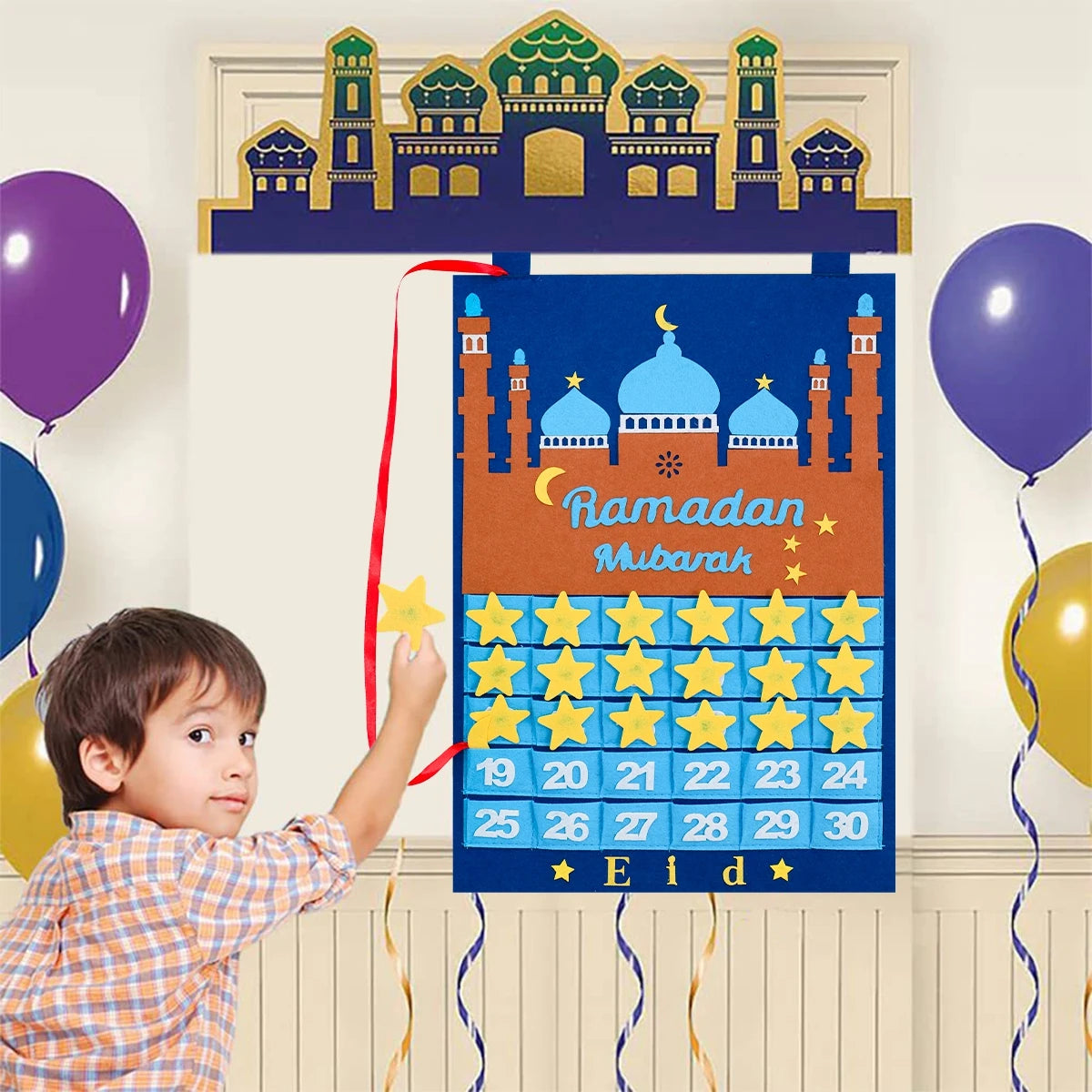 Ramadan Countdown Felt Calendar Eid Mubarak Decorations for Home Islamic Muslim Party Decor Ramadan Kareem Eid Al Adha Kid
