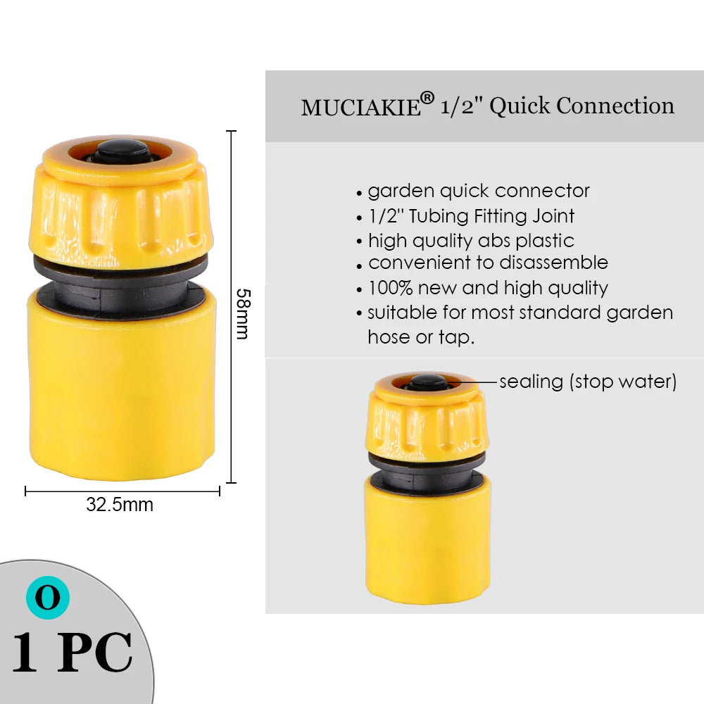 MUCIAKIE Variety Style Garden Tap 1/2" 3/4" Male Female Thread Nipple Joint 1/4" Hose Quick Connector Irrigation Water Splitters