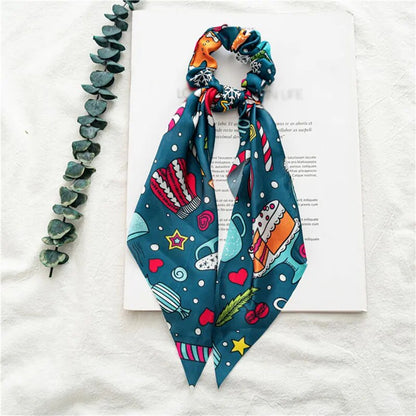 Santa Claus Bows Hair Scrunchies Long Ribbon Ponytail Scarf  Hair Tie Women Girls Elastic Hair Bands Christmas Hair Accessories