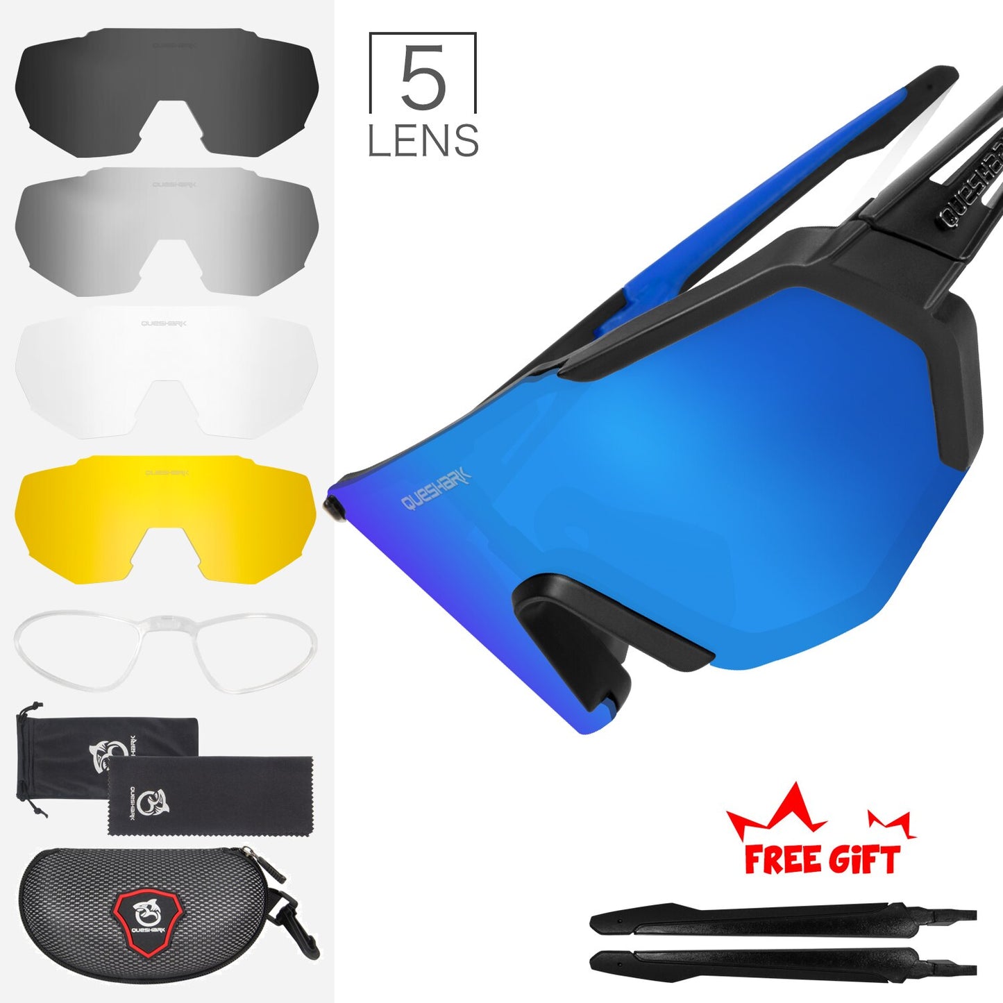 QUESHARK Women Men Polarized Cycling Sunglasses 5 Lens/Set Sports MTB Bicycle Eyewear Riding Road Bike Glasses Goggles QE42