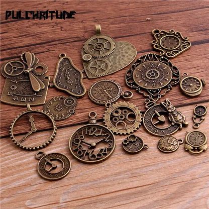 10pcs Vintage Metal Zinc Alloy Mixed Two Clock Pendant Charms Steampunk Clock Charms for Diy Jewelry Making