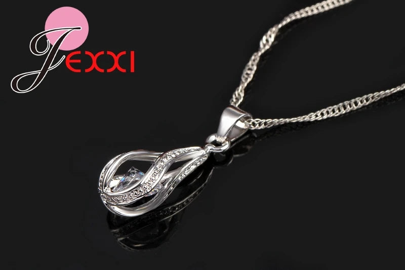 New Water Drop CZ Jewelry Sets 925 Sterling Silver Needle Necklace&Earrings Wedding Jewelry for Women Wedding Party Sets