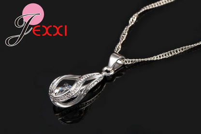 New Water Drop CZ Jewelry Sets 925 Sterling Silver Needle Necklace&Earrings Wedding Jewelry for Women Wedding Party Sets