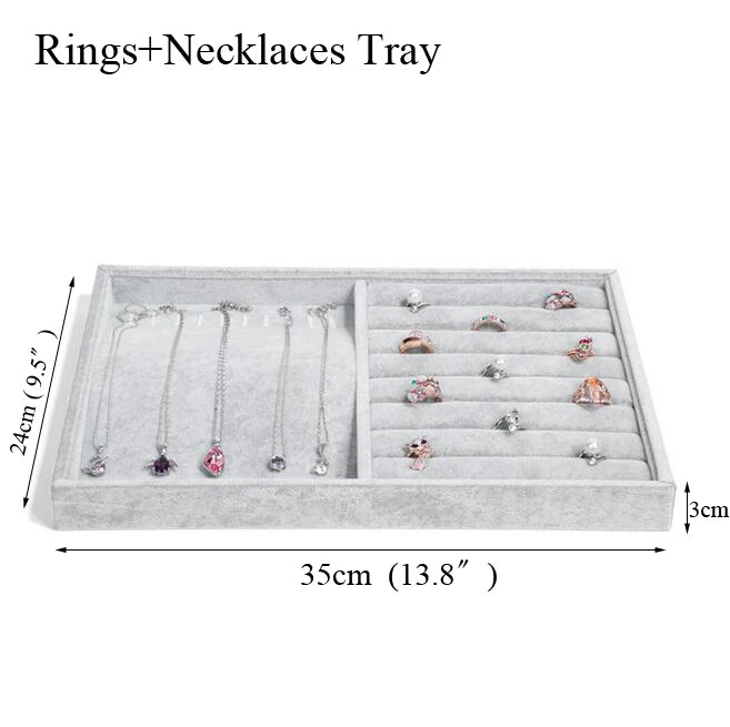 Ice Grey Velvet Jewelry Tray Jewelllery Storage Box Watch Holder Necklace Ring Earrings Pendant Display Organizer Series