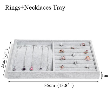 Ice Grey Velvet Jewelry Tray Jewelllery Storage Box Watch Holder Necklace Ring Earrings Pendant Display Organizer Series
