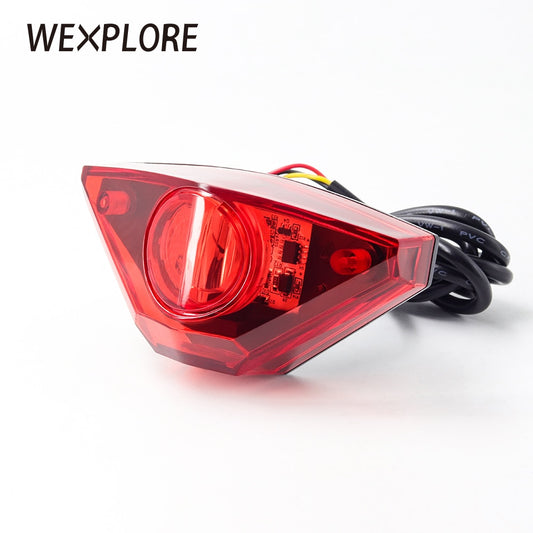 WEXPLORE Ebike Brake Rear Light Electric Bicycle Tail Light Input DC6V 12V 24V 36V 48V 60V 72V LED Ebike Rack Light E Bike Lamp