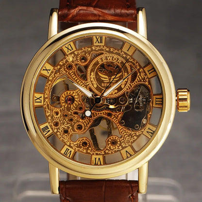 Casual New Fashion SEWOR Brand Skeleton Men Male Military Army Clock Classic Luxury Gold Mechanical Hand Wind Wrist Watch