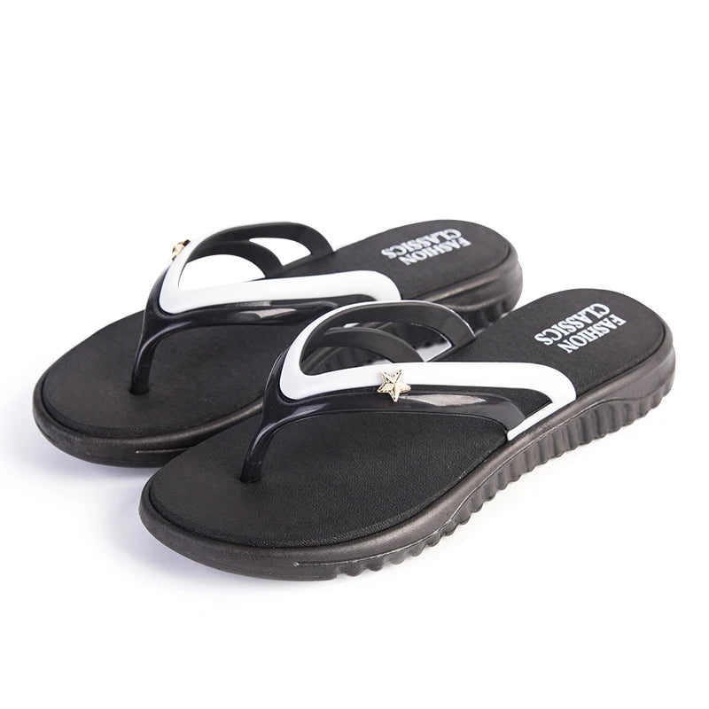 SXQYFW Womens Summer Slip-On Shoes Anti-Slip Hard-Wearing Fashion Leisure Slippers Beach Swimming Walk Indoor T-Tied Flip Flops
