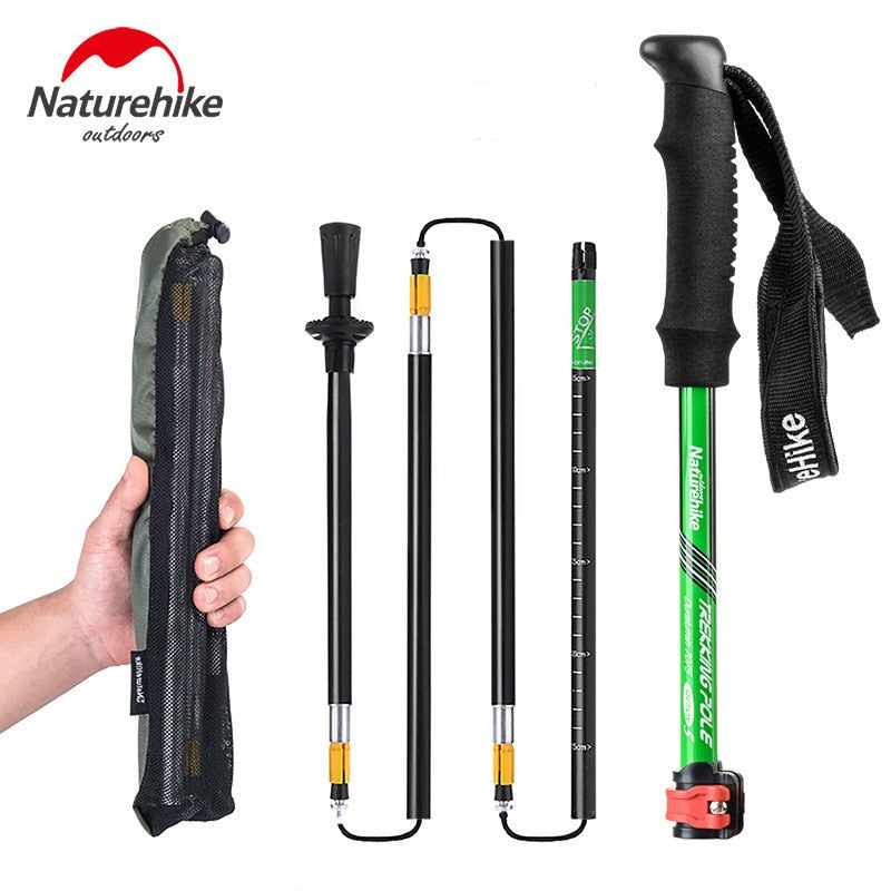 Naturehike 1Pcs Lightweight Five Section Fold Walking Stick Ultra Light 7075 Sponge Handle Professional Lock Trekking Pole NH15A