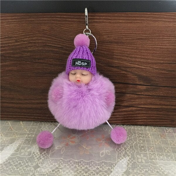 1PCS Cute Cartoon Doll Keychain Fur Ball Plush KeyChain Keyring Women Handbag Car Key Holder Bag Pendant Toys for Kids