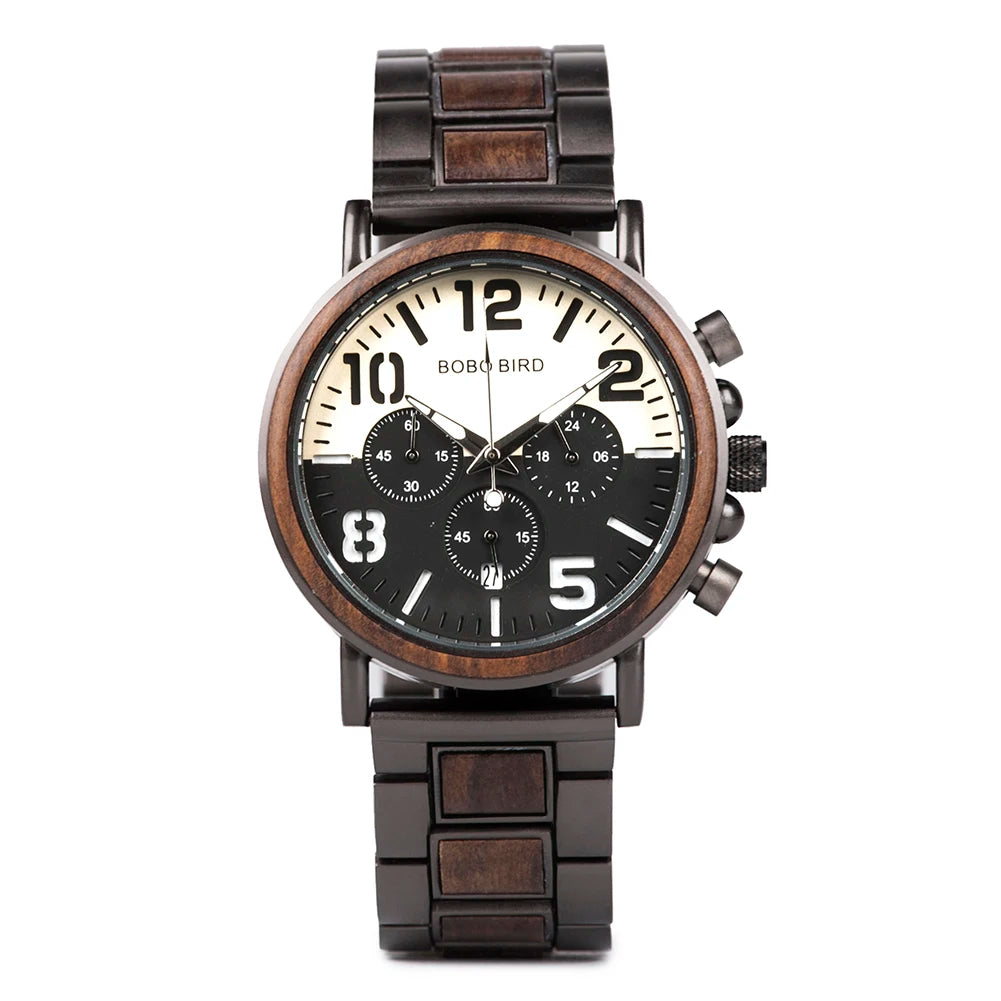 BOBO BIRD Wooden Men Watches Relogio Masculino Top Brand Luxury Stylish Chronograph Military Watch Great for Man OEM