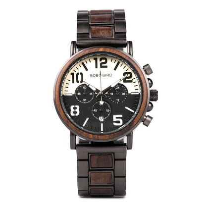 BOBO BIRD Wooden Men Watches Relogio Masculino Top Brand Luxury Stylish Chronograph Military Watch Great for Man OEM
