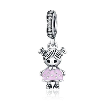 BISAER 925 Sterling Silver Couple Girl Boy Pendant Charm Pineapple Strawberry Dessert Beads for Women Bracelet DIY Fine Jewelry