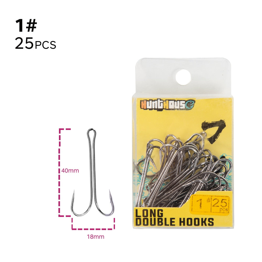 Hunthouse 2020 New Fishing Hooks Double Hook Long High Carbon Steel Fishing Tackle Different Sizes Equiped With Soft Lure