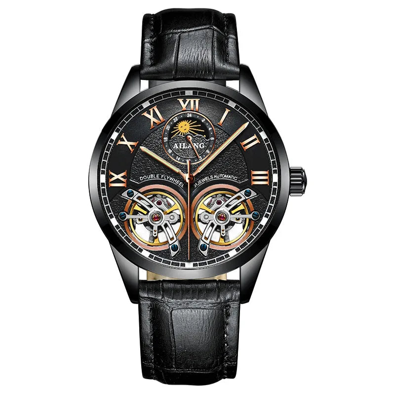 AILANG Original Design Men's Double Flywheel Automatic Mechanical Watch Fashion Leisure Business Luxury Clock