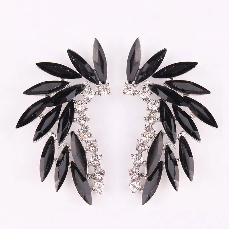 LUBOV Shining Rhinestone Wings Stud Earrings Acrylic Crystal Stone Women Piercing Earrings Trendy Wedding Jewelry Christmas