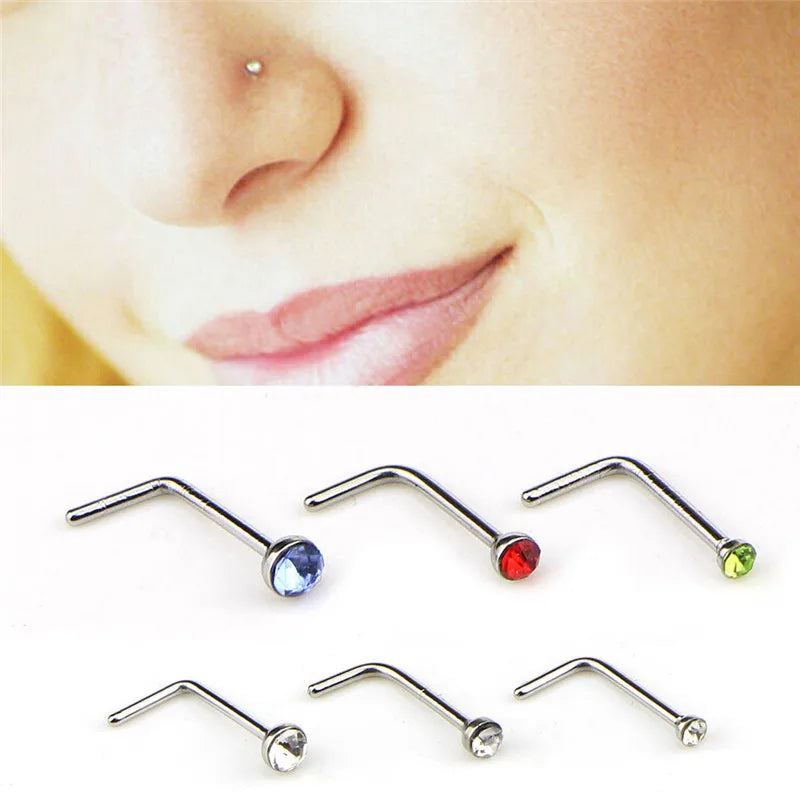 60 Pieces/Pack L Sheap Stainless Steel Crystal Nose Ring Set Women Girl Surgical Steel Nose Piercing Nose Stud Lot Body Jewelry