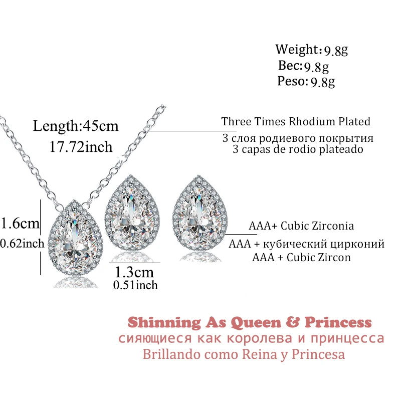 Nigerian Water Drop Cubic Zirconia Wedding Jewelry Sets Inlay Luxury Crystal Bridal Jewelry Set for Bridesmaids AS099
