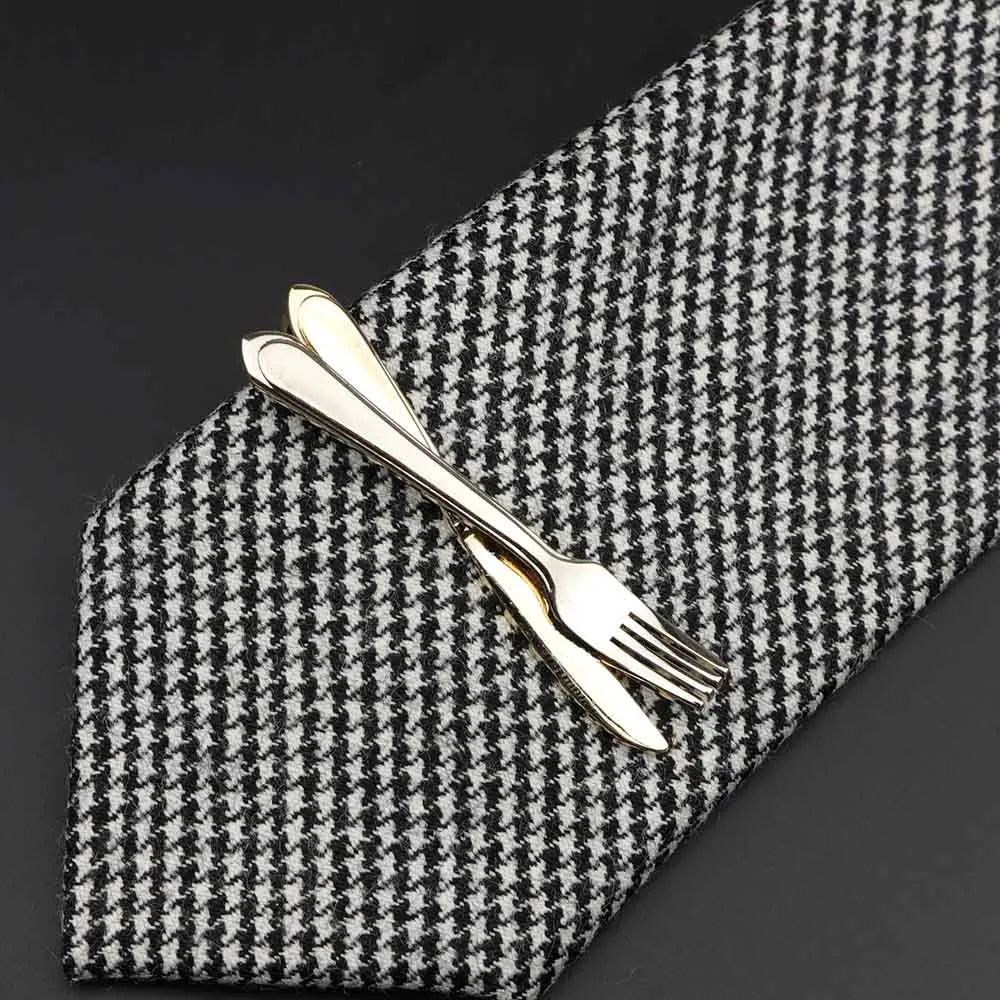 1 Piece Chrome Stainless Glasses Car Airplane Fork Spoon Shape Metal Tie Clip for Men Necktie Clips Pin for Mens