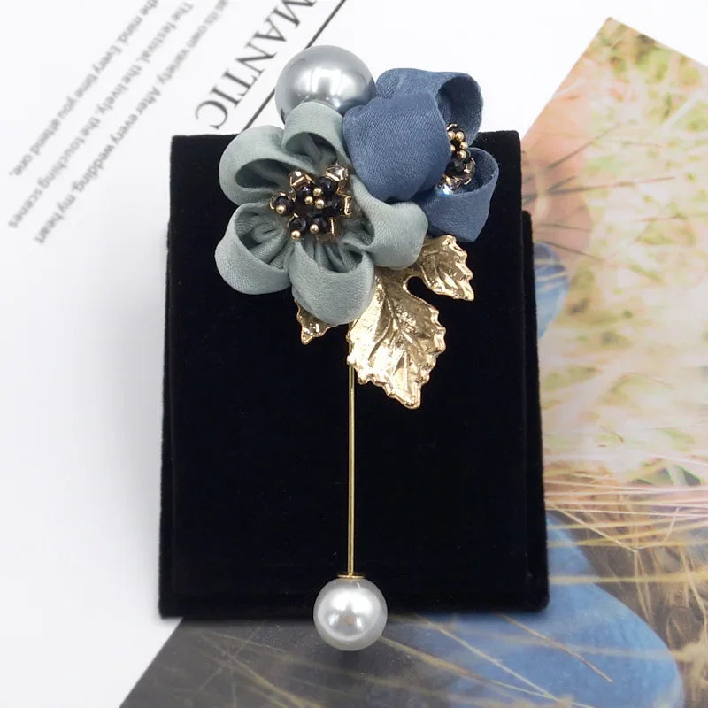I-Remiel Ladies Cloth Art Pearl Fabric Flower Brooch Pin Cardigan Shirt Shawl Pin Professional Coat Badge Jewelry Accessories