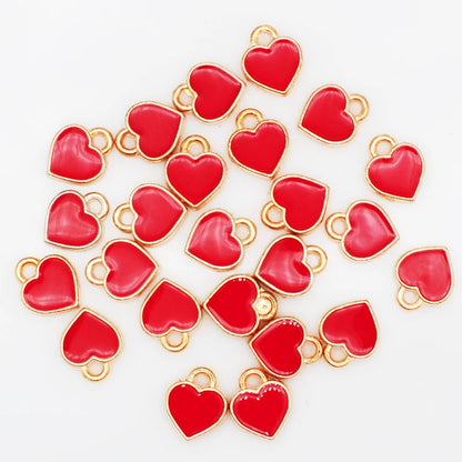 50pcs/Lot Fashion Small Heart Shape Enamel Charms 7*8mm Gold Color Tone Oil Drop DIY Bracelet Floating Charms
