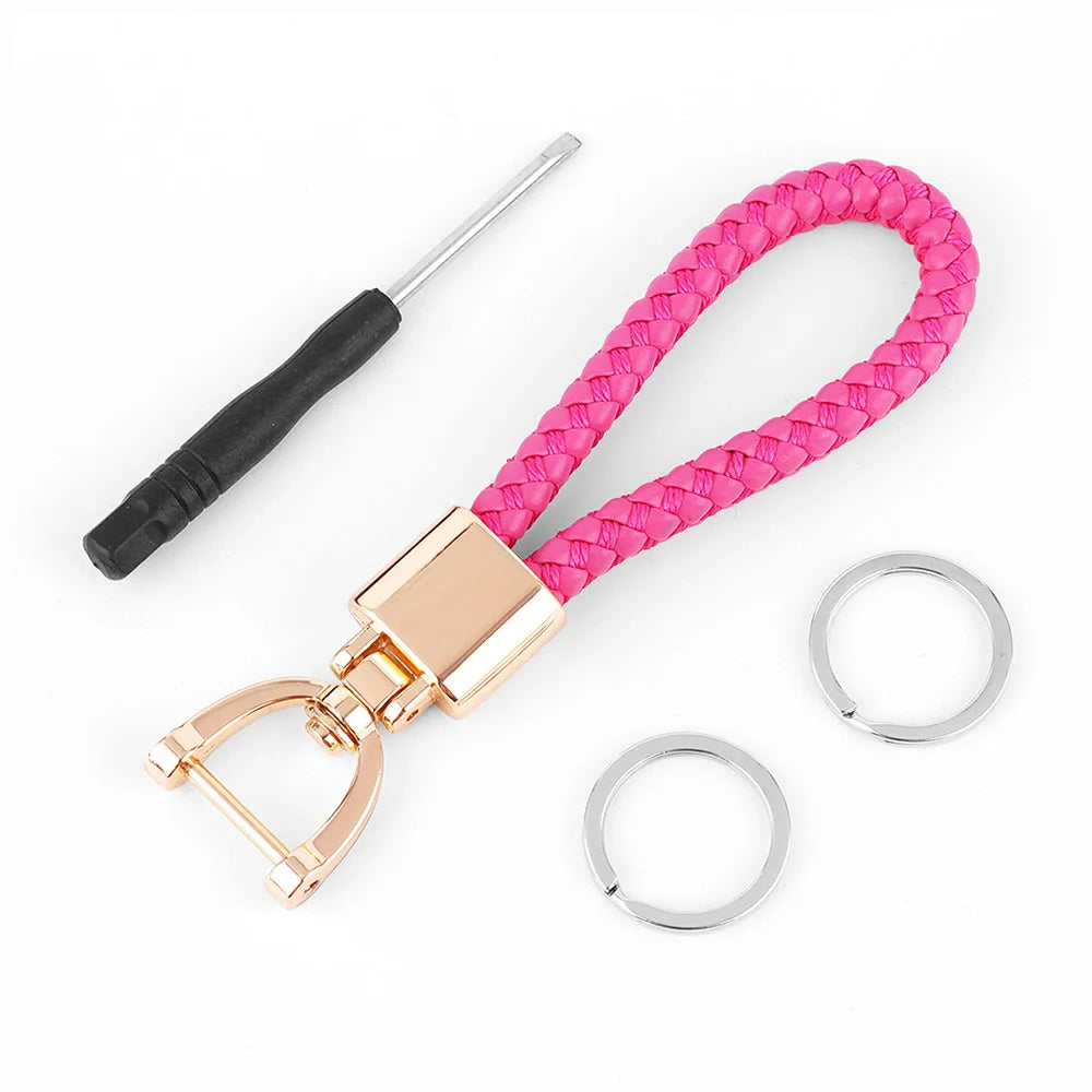 High-Grade Keychain for Men Women Rotatable Key Chain Luxury Hand Woven Leather Horseshoe Buckle Car Key Ring Holder Accessories