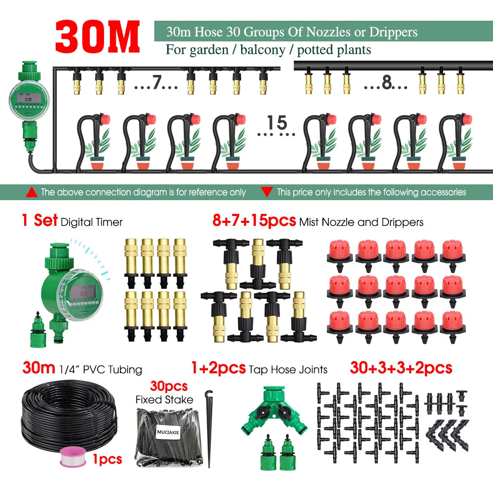 MUCIAKIE 5m-50m Automatic Garden Watering System Kits Self Garden Irrigation Watering Kits Micro Drip Mist Spray Cooling System