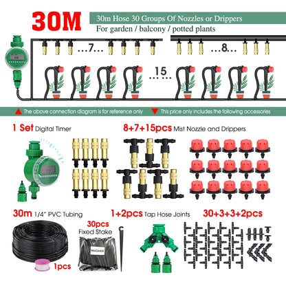 MUCIAKIE 5m-50m Automatic Garden Watering System Kits Self Garden Irrigation Watering Kits Micro Drip Mist Spray Cooling System