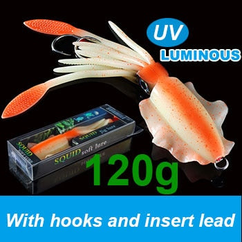 SUNMILE Fishing Soft Squid Lure 20g/60g/80g/100g/120g/150g Luminous/Uv Squid Jig Fishing Lures for Sea Fishing Wobbler Bait