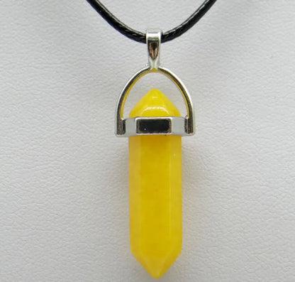 1PCS Natural Stone Quartz Crystal Opal Agates Hexagonal Column Pendulum Pendant Leather Chains Necklace Fashion Charms Pendant